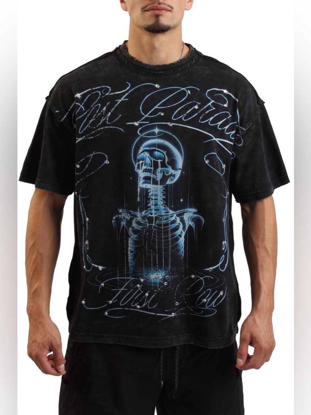 NWT First Row Skeleton Lost Paradiso Rhinestone Graphic Tee - Black 2XL